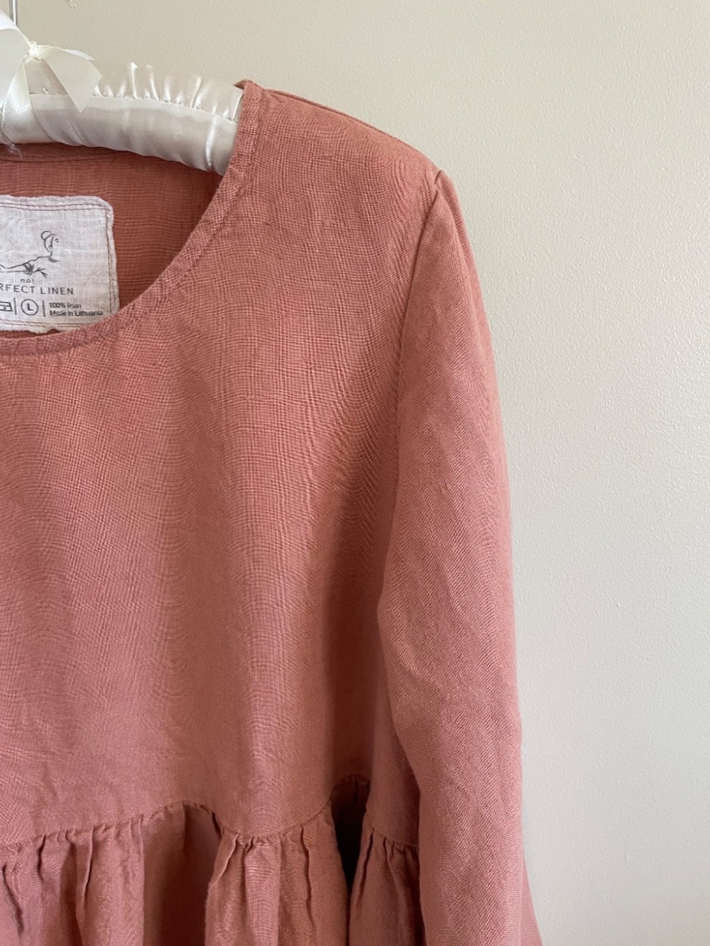 NotPERFECTLINEN Maxi EMILIE dress long sleeve size L soft peach color - Picture 3 of 5
